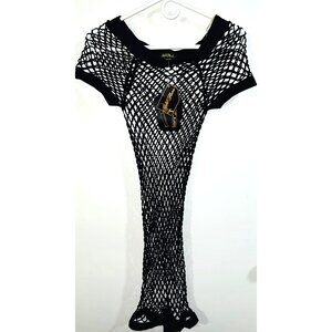 Gold Flavia Plus Size Black Fishnet Dress 22/24 Nylon & Spandex